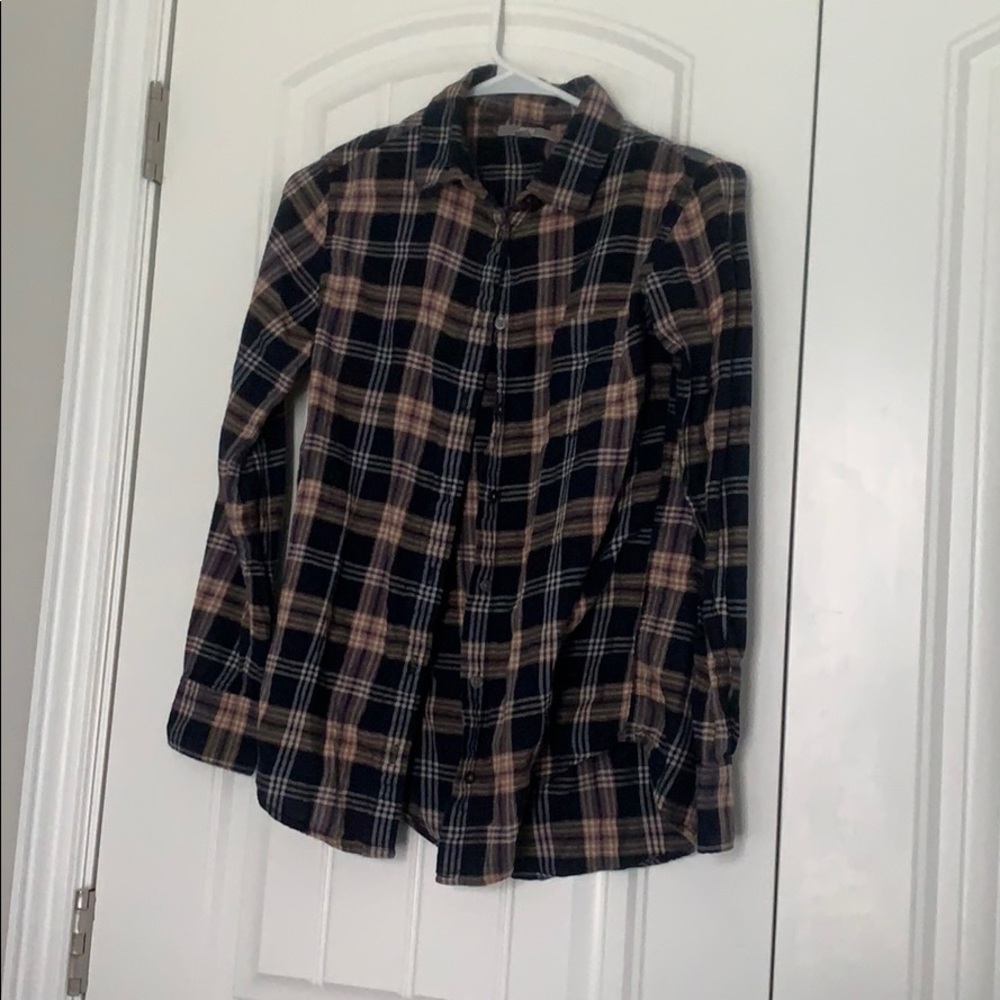 Plaid orange and navy blue flannel